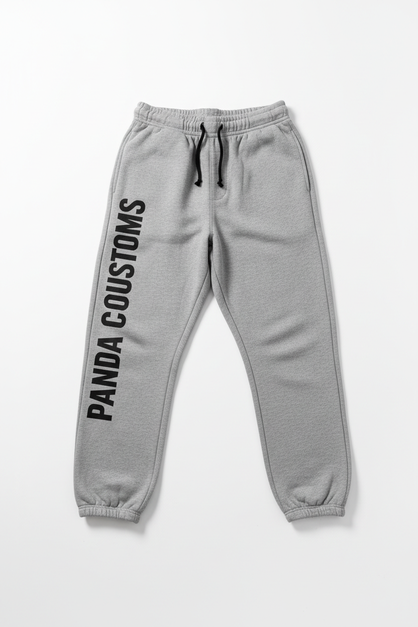 Grey sweatpants black text